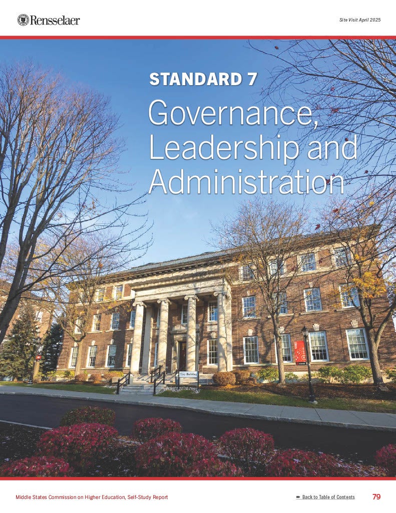 RPI Troy Building, Standard 7 Governance, Leadership and Administration